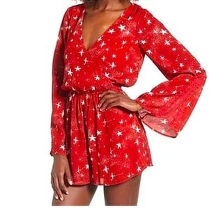 Love Fire Women's Red Surplice Star Print Romper Size Small